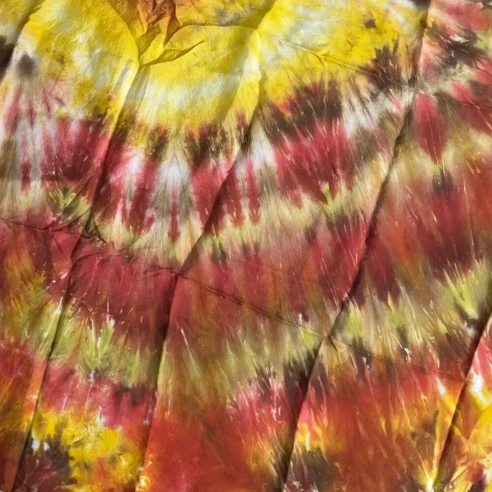 Hand Tie Dyed Silk Scarf Brilliant Yellow Gold Orange Large Square Boho Hippie